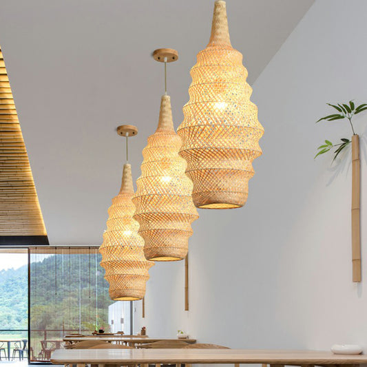 Bamboo Cage Pendant Light Fixture Asia 1-Head Wood Suspension Lighting for Restaurant Clearhalo 'Ceiling Lights' 'Pendant Lights' 'Pendants' Lighting' 2310645