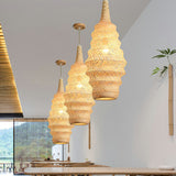 Bamboo Cage Pendant Light Fixture Asia 1-Head Wood Suspension Lighting for Restaurant Clearhalo 'Ceiling Lights' 'Pendant Lights' 'Pendants' Lighting' 2310645