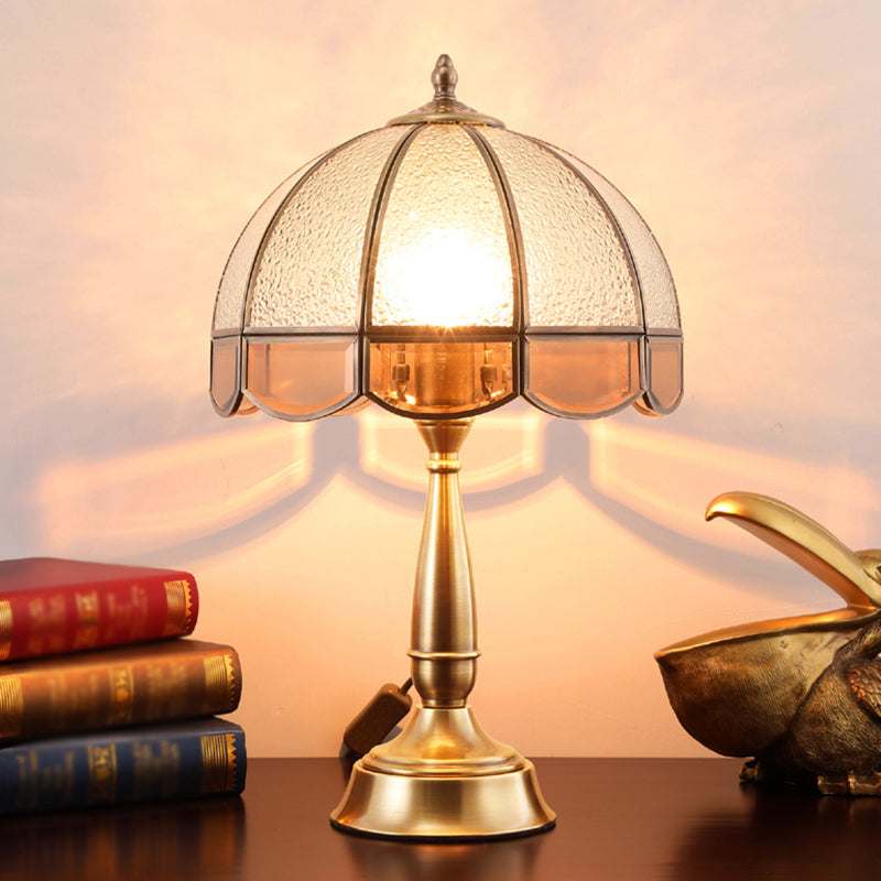 1 Head Water Glass Table Lamp Traditional Bronze Dome Bedroom Scalloped Night Light Bronze 12" Clearhalo 'Lamps' 'Table Lamps' Lighting' 2310676