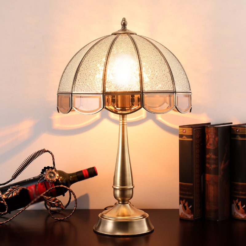 1 Head Water Glass Table Lamp Traditional Bronze Dome Bedroom Scalloped Night Light Bronze 14" Clearhalo 'Lamps' 'Table Lamps' Lighting' 2310677