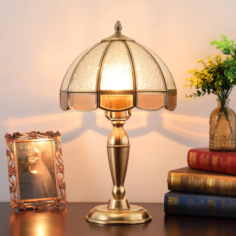 1 Head Water Glass Table Lamp Traditional Bronze Dome Bedroom Scalloped Night Light Bronze 10" Clearhalo 'Lamps' 'Table Lamps' Lighting' 2310678