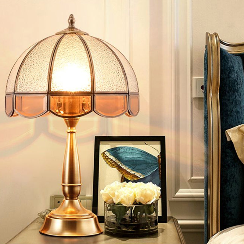 1 Head Water Glass Table Lamp Traditional Bronze Dome Bedroom Scalloped Night Light Clearhalo 'Lamps' 'Table Lamps' Lighting' 2310679