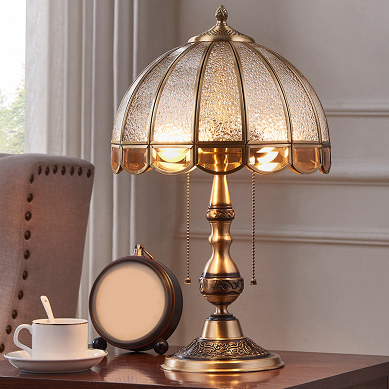Traditional Dome Shade Night Lamp 1-Bulb Water Glass Table Light with Pull Chain in Brass Clearhalo 'Lamps' 'Table Lamps' Lighting' 2310682