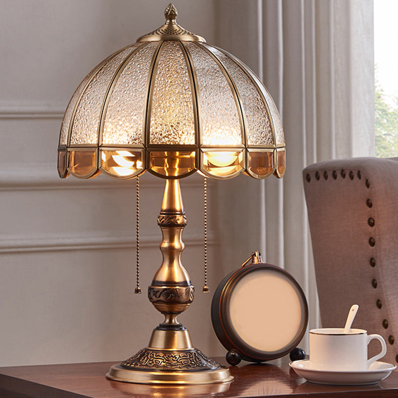 Traditional Dome Shade Night Lamp 1-Bulb Water Glass Table Light with Pull Chain in Brass Clearhalo 'Lamps' 'Table Lamps' Lighting' 2310684