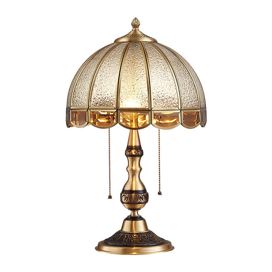 Traditional Dome Shade Night Lamp 1-Bulb Water Glass Table Light with Pull Chain in Brass Clearhalo 'Lamps' 'Table Lamps' Lighting' 2310685