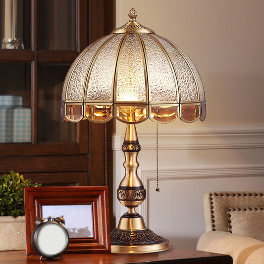 Hemispherical Bedroom Table Light Antique Textured Glass 1-Light Bronze Nightstand Lamp with Pull Switch Clearhalo 'Lamps' 'Table Lamps' Lighting' 2310686