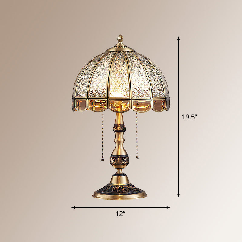 Hemispherical Bedroom Table Light Antique Textured Glass 1-Light Bronze Nightstand Lamp with Pull Switch Bronze Clearhalo 'Lamps' 'Table Lamps' Lighting' 2310687