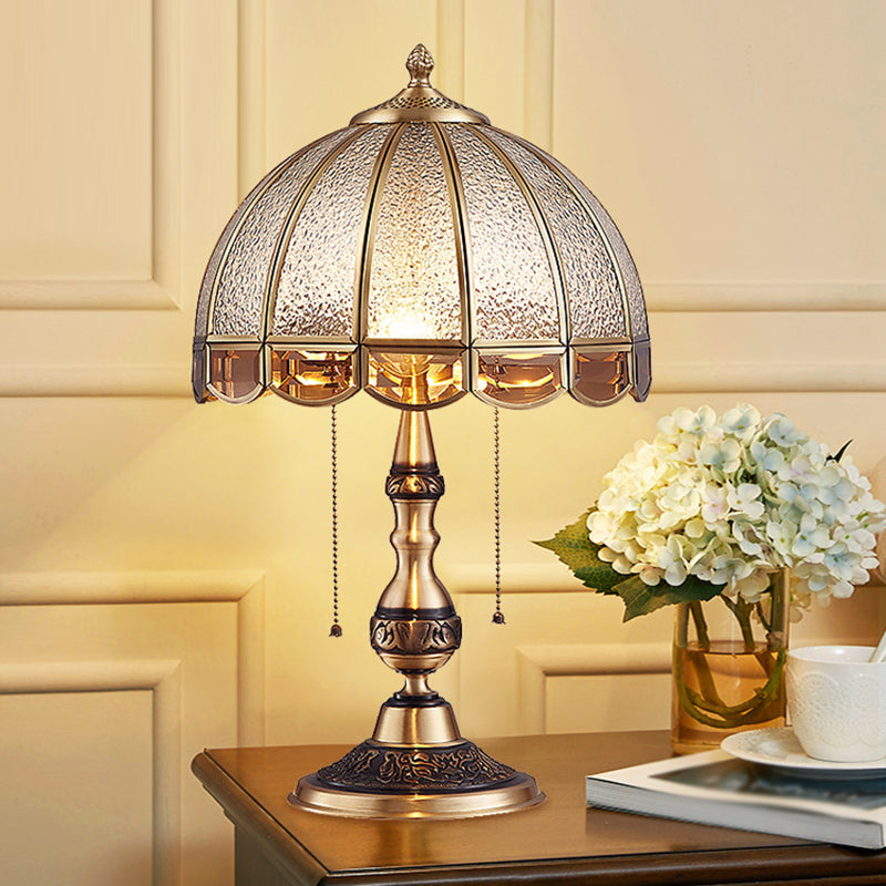 Hemispherical Bedroom Table Light Antique Textured Glass 1-Light Bronze Nightstand Lamp with Pull Switch Clearhalo 'Lamps' 'Table Lamps' Lighting' 2310688