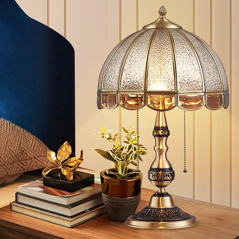 Hemispherical Bedroom Table Light Antique Textured Glass 1-Light Bronze Nightstand Lamp with Pull Switch Clearhalo 'Lamps' 'Table Lamps' Lighting' 2310689