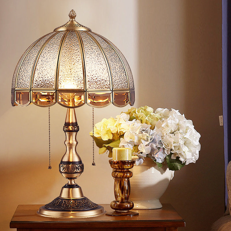 Hemispherical Bedroom Table Light Antique Textured Glass 1-Light Bronze Nightstand Lamp with Pull Switch Clearhalo 'Lamps' 'Table Lamps' Lighting' 2310690
