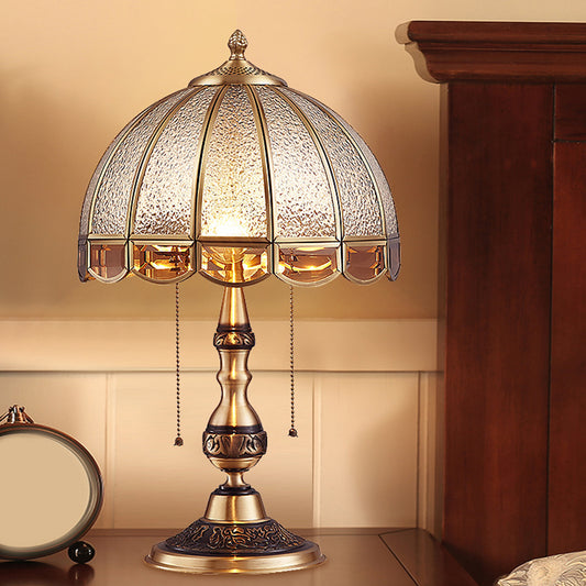 Hemispherical Bedroom Table Light Antique Textured Glass 1-Light Bronze Nightstand Lamp with Pull Switch Clearhalo 'Lamps' 'Table Lamps' Lighting' 2310691