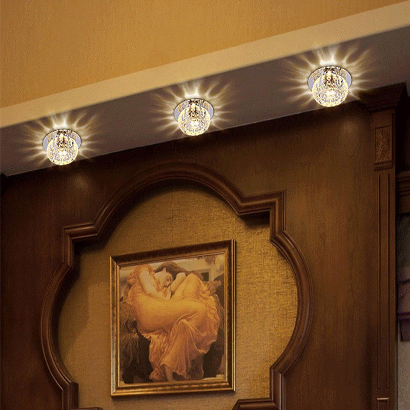 Living Room LED Mini Spotlight Decorative Flush Mount Ceiling Light with Circular Clear Crystal Shade Clearhalo 'Ceiling Lights' 'Close To Ceiling Lights' 'Close to ceiling' 'Flush mount' Lighting' 2310730
