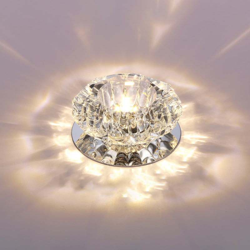 Minimalistic Floral Flush Light Fixture Clear Crystal Hallway LED Ceiling Lamp in Stainless Steel Clear Warm Clearhalo 'Ceiling Lights' 'Close To Ceiling Lights' 'Close to ceiling' 'Flush mount' Lighting' 2310741