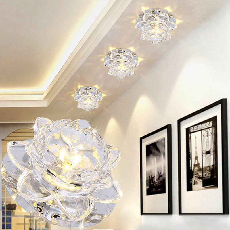 Clear Lotus Flush Mount Led Light Minimalism Crystal Ceiling Mounted Light for Passageway Clearhalo 'Ceiling Lights' 'Close To Ceiling Lights' 'Close to ceiling' 'Flush mount' Lighting' 2310770