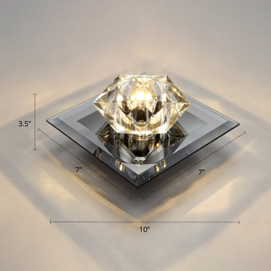 Beveled K9 Crystal Floweret Flushmount Lighting Simplicity LED Ceiling Mount Light for Hallway Black Clearhalo 'Ceiling Lights' 'Close To Ceiling Lights' 'Close to ceiling' 'Flush mount' Lighting' 2310783