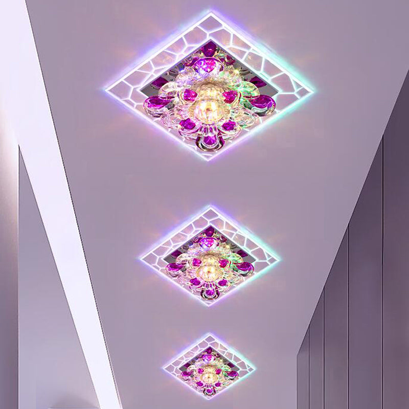 Flower Crystal Square Ceiling Lamp Contemporary Clear LED Flush Mounted Lamp for Hall Clear Multi Color Clearhalo 'Ceiling Lights' 'Close To Ceiling Lights' 'Close to ceiling' 'Flush mount' Lighting' 2310796