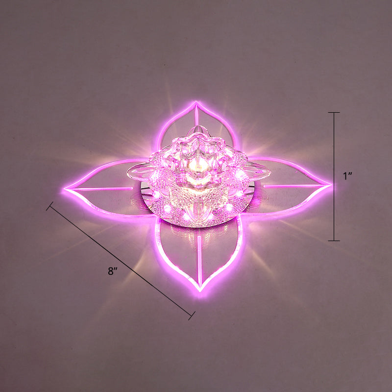 Petals Foyer LED Ceiling Light Flower Crystal Modernist Flush-Mount Light Fixture Clear Pink Clearhalo 'Ceiling Lights' 'Close To Ceiling Lights' 'Close to ceiling' 'Flush mount' Lighting' 2310801