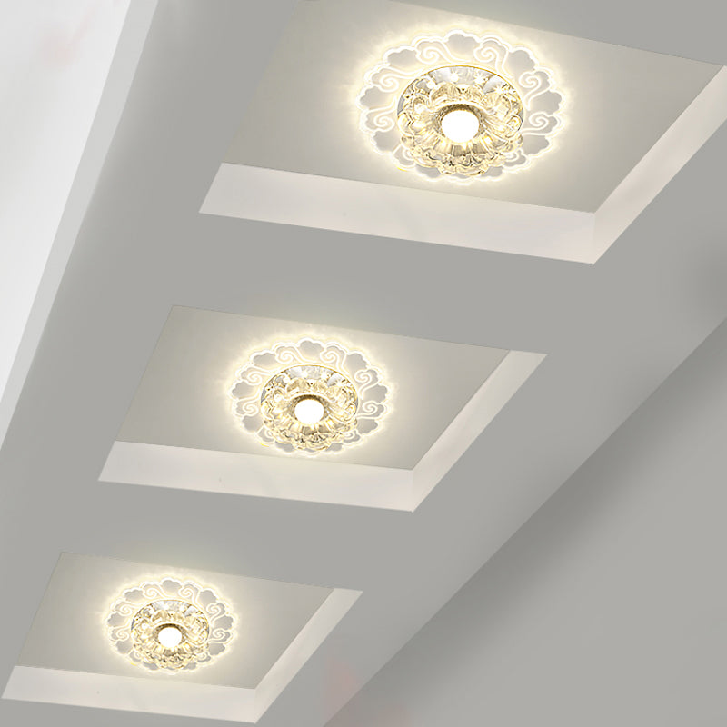Modern Flower Shape Flush Mount Ceiling Lighting Fixture Clear Crystal Aisle LED Flush Mounted Lamp Clearhalo 'Ceiling Lights' 'Close To Ceiling Lights' 'Close to ceiling' 'Flush mount' Lighting' 2310808