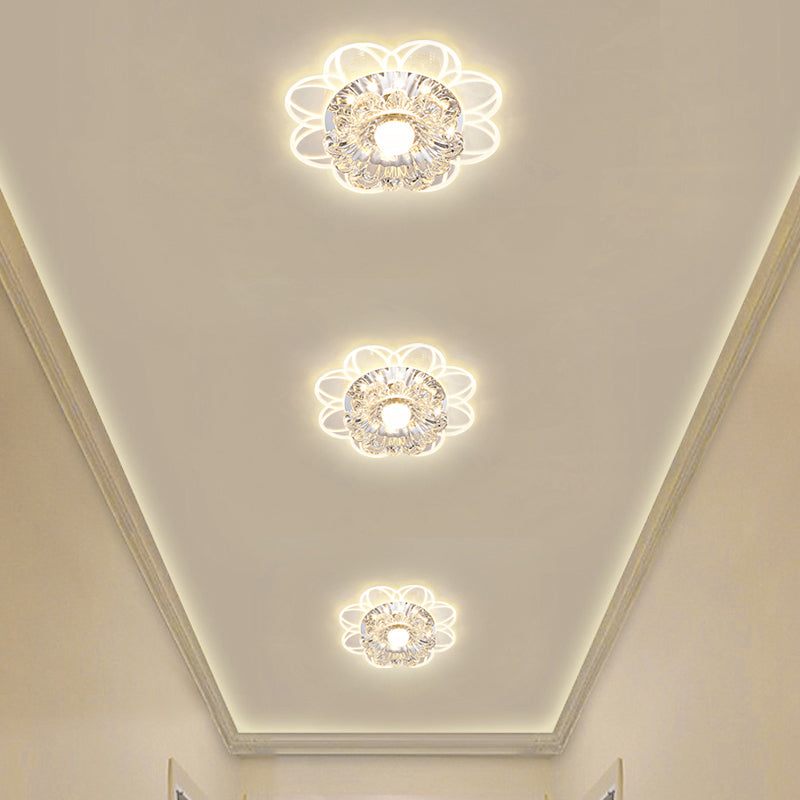 Modern Flower Shape Flush Mount Ceiling Lighting Fixture Clear Crystal Aisle LED Flush Mounted Lamp Clearhalo 'Ceiling Lights' 'Close To Ceiling Lights' 'Close to ceiling' 'Flush mount' Lighting' 2310809