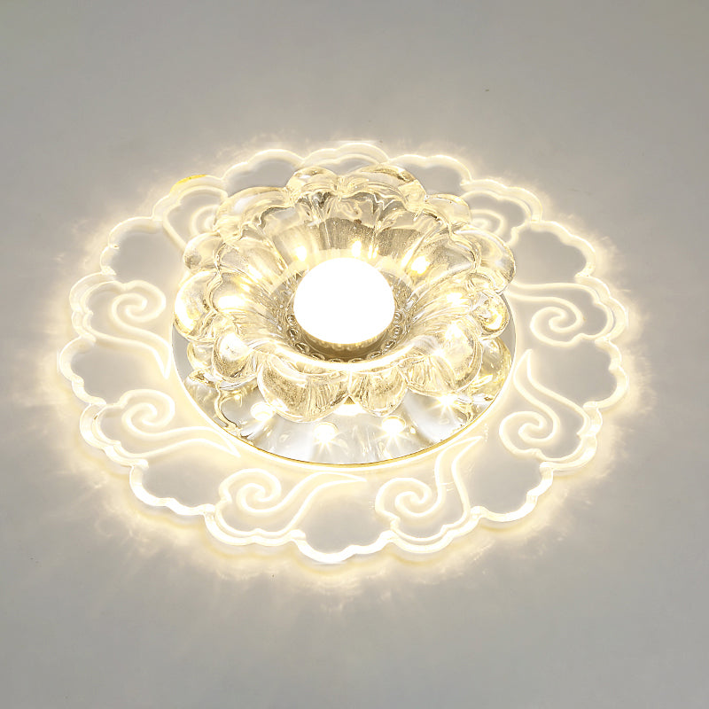 Modern Flower Shape Flush Mount Ceiling Lighting Fixture Clear Crystal Aisle LED Flush Mounted Lamp Clear E Clearhalo 'Ceiling Lights' 'Close To Ceiling Lights' 'Close to ceiling' 'Flush mount' Lighting' 2310810