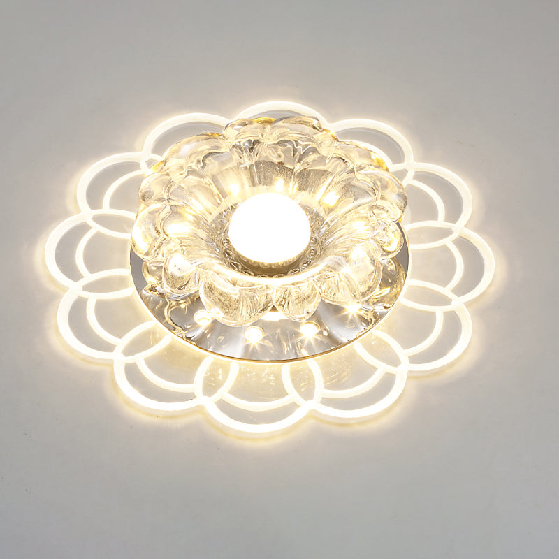Modern Flower Shape Flush Mount Ceiling Lighting Fixture Clear Crystal Aisle LED Flush Mounted Lamp Clear J Clearhalo 'Ceiling Lights' 'Close To Ceiling Lights' 'Close to ceiling' 'Flush mount' Lighting' 2310812