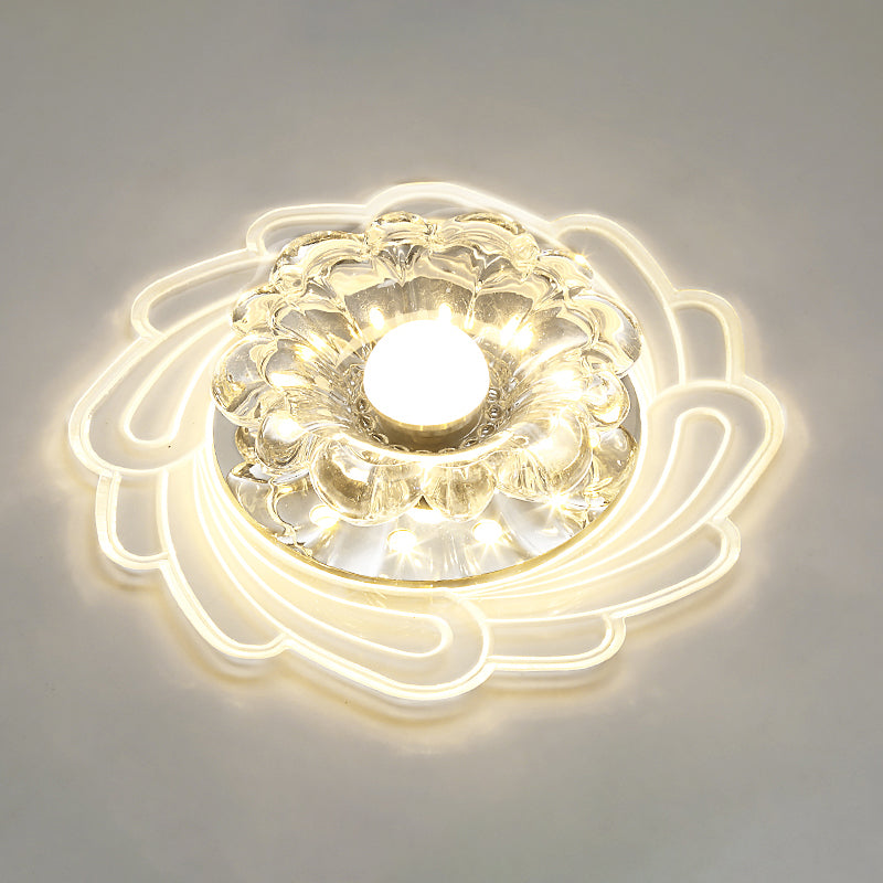 Modern Flower Shape Flush Mount Ceiling Lighting Fixture Clear Crystal Aisle LED Flush Mounted Lamp Clear A Clearhalo 'Ceiling Lights' 'Close To Ceiling Lights' 'Close to ceiling' 'Flush mount' Lighting' 2310815