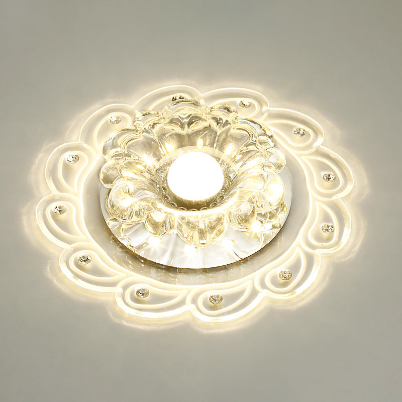 Modern Flower Shape Flush Mount Ceiling Lighting Fixture Clear Crystal Aisle LED Flush Mounted Lamp Clear C Clearhalo 'Ceiling Lights' 'Close To Ceiling Lights' 'Close to ceiling' 'Flush mount' Lighting' 2310817