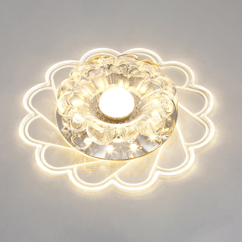 Modern Flower Shape Flush Mount Ceiling Lighting Fixture Clear Crystal Aisle LED Flush Mounted Lamp Clear K Clearhalo 'Ceiling Lights' 'Close To Ceiling Lights' 'Close to ceiling' 'Flush mount' Lighting' 2310820