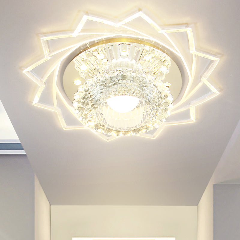 Hallway LED Flush Ceiling Light Modern Stainless Steel Flushmount with Sunflower Clear Crystal Shade Clear Warm Clearhalo 'Ceiling Lights' 'Close To Ceiling Lights' 'Close to ceiling' 'Flush mount' Lighting' 2310848