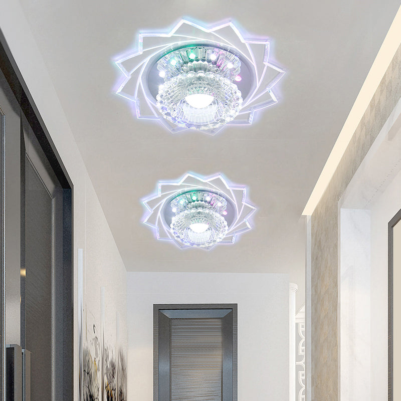 Hallway LED Flush Ceiling Light Modern Stainless Steel Flushmount with Sunflower Clear Crystal Shade Clear Multi Color Clearhalo 'Ceiling Lights' 'Close To Ceiling Lights' 'Close to ceiling' 'Flush mount' Lighting' 2310852