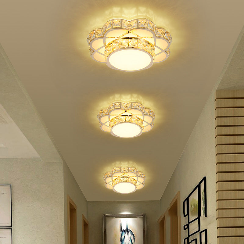 Modernist LED Flush-Mount Light Gold Finish Flower Ceiling Fixture with Clear Crystal Shade Clear Warm Clearhalo 'Ceiling Lights' 'Close To Ceiling Lights' 'Close to ceiling' 'Flush mount' Lighting' 2310853