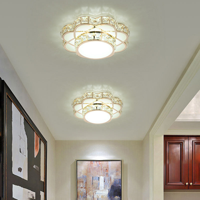 Modernist LED Flush-Mount Light Gold Finish Flower Ceiling Fixture with Clear Crystal Shade Clear White Clearhalo 'Ceiling Lights' 'Close To Ceiling Lights' 'Close to ceiling' 'Flush mount' Lighting' 2310856