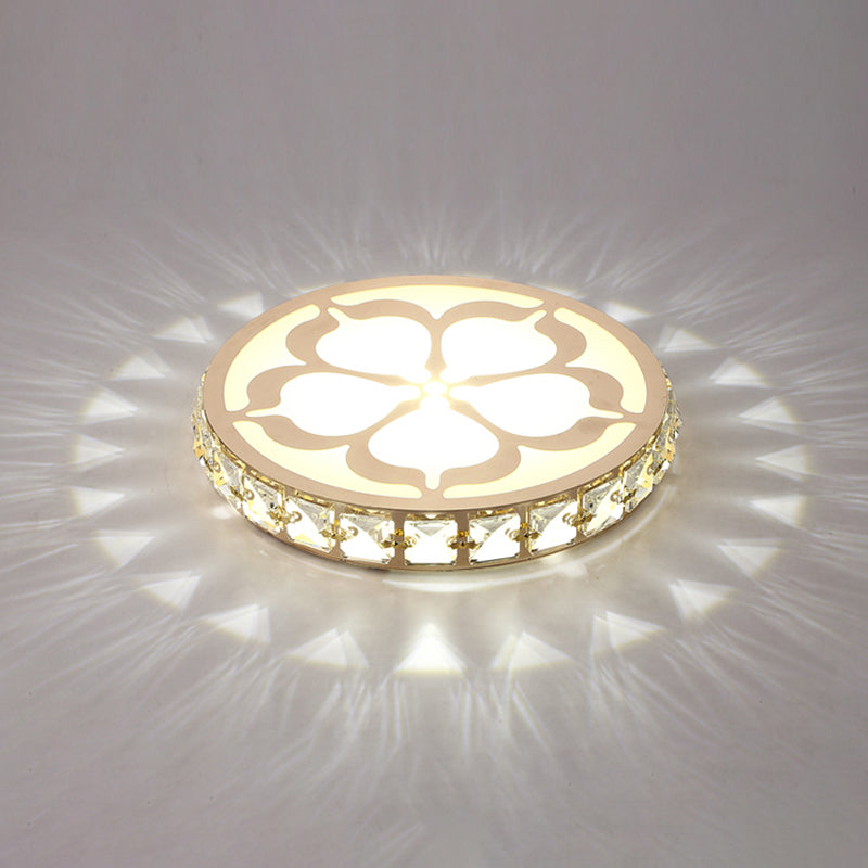 Ultrathin Round LED Flush Mount Light Fixture Simple Crystal Corridor Ceiling Lamp with Flower Pattern Gold White Clearhalo 'Ceiling Lights' 'Close To Ceiling Lights' 'Close to ceiling' 'Flush mount' Lighting' 2310859
