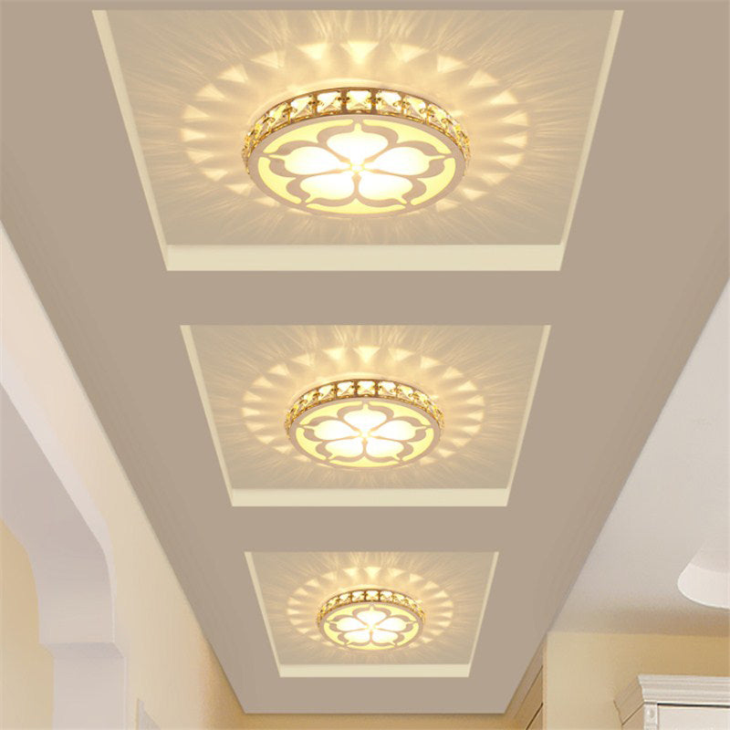Ultrathin Round LED Flush Mount Light Fixture Simple Crystal Corridor Ceiling Lamp with Flower Pattern Clearhalo 'Ceiling Lights' 'Close To Ceiling Lights' 'Close to ceiling' 'Flush mount' Lighting' 2310861