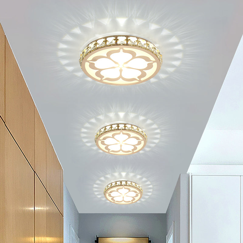 Ultrathin Round LED Flush Mount Light Fixture Simple Crystal Corridor Ceiling Lamp with Flower Pattern Clearhalo 'Ceiling Lights' 'Close To Ceiling Lights' 'Close to ceiling' 'Flush mount' Lighting' 2310863