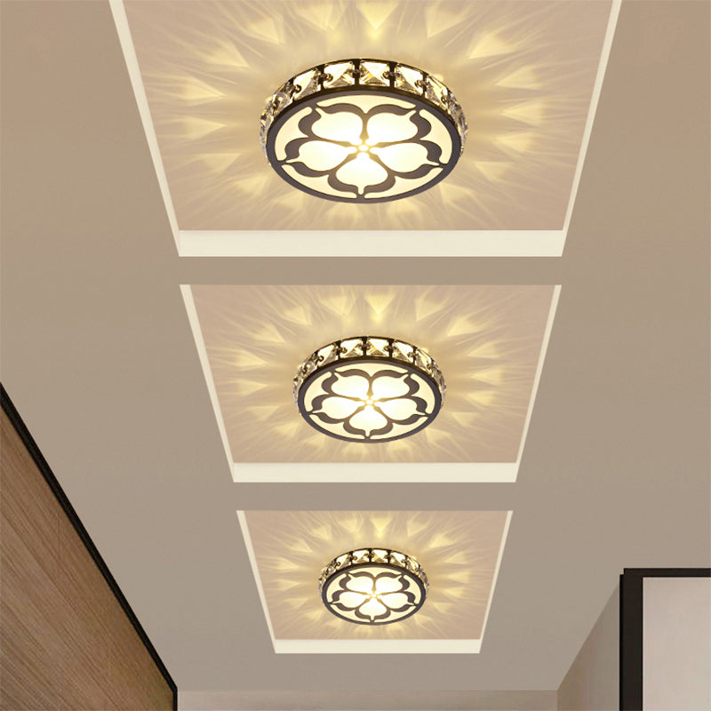 Ultrathin Round LED Flush Mount Light Fixture Simple Crystal Corridor Ceiling Lamp with Flower Pattern Clearhalo 'Ceiling Lights' 'Close To Ceiling Lights' 'Close to ceiling' 'Flush mount' Lighting' 2310864
