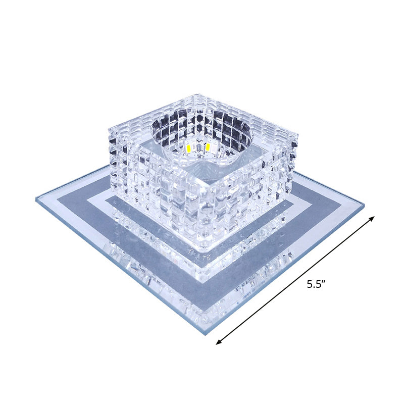 Square Corridor LED Ceiling Light Lattice-Cut K9 Crystal Modern Flush Mounted Lamp in Clear Clearhalo 'Ceiling Lights' 'Close To Ceiling Lights' 'Close to ceiling' 'Flush mount' Lighting' 2310891