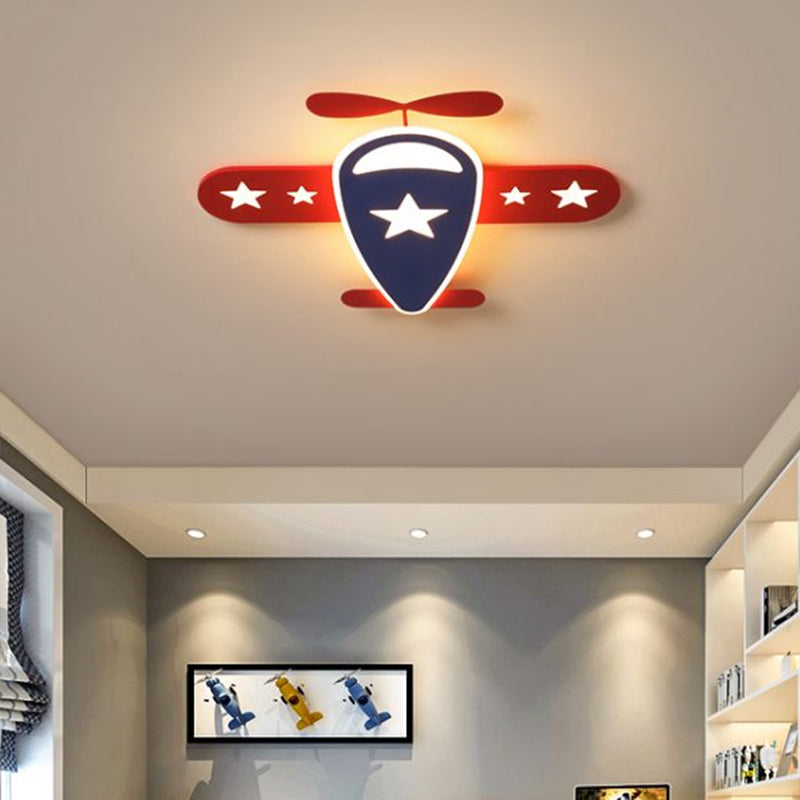 Airplane Ceiling Flush Light Fixture Cartoon Metal Boys Room LED Flush Mount in Red-Navy Blue Red Third Gear Clearhalo 'Ceiling Lights' 'Close To Ceiling Lights' 'Close to ceiling' 'Flush mount' Lighting' 2310919