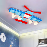 Cartoon Pro Plane Flush Mounted Light Wooden 4 Lights Child Bedroom Flush Mount Ceiling Fixture in Blue Clearhalo 'Ceiling Lights' 'Close To Ceiling Lights' 'Close to ceiling' 'Flush mount' Lighting' 2310940