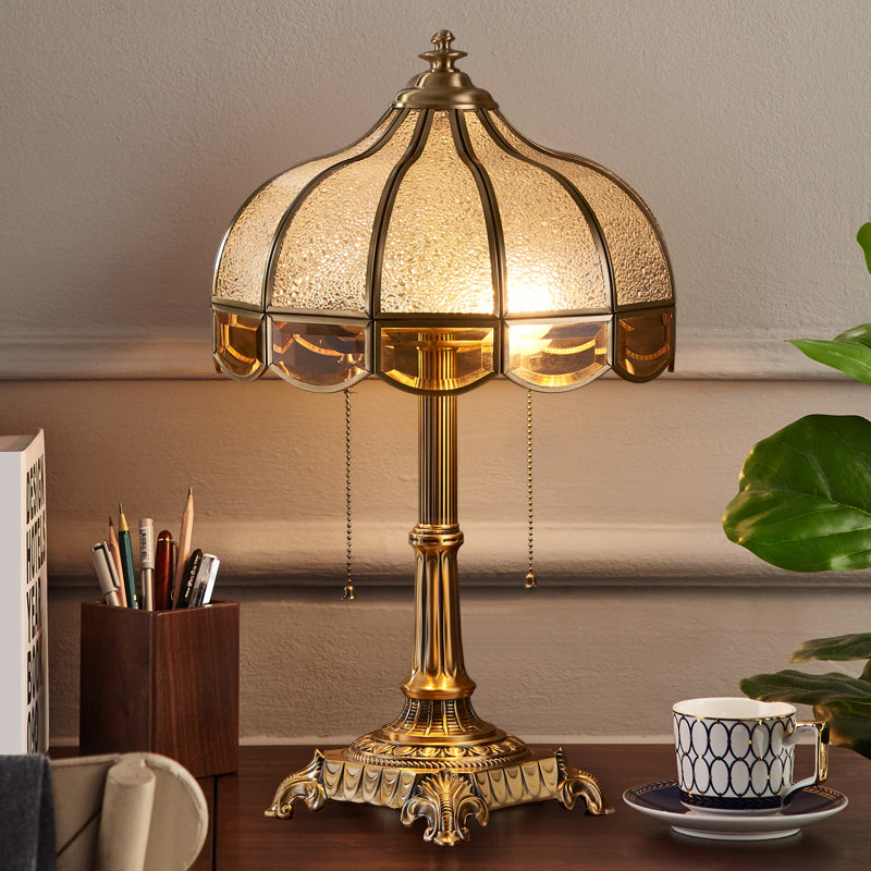 Water Glass Bowl Nightstand Light Traditional 2-Bulb Bedroom Table Lamp with Pull Switch in Brass Clearhalo 'Lamps' 'Table Lamps' Lighting' 2310971