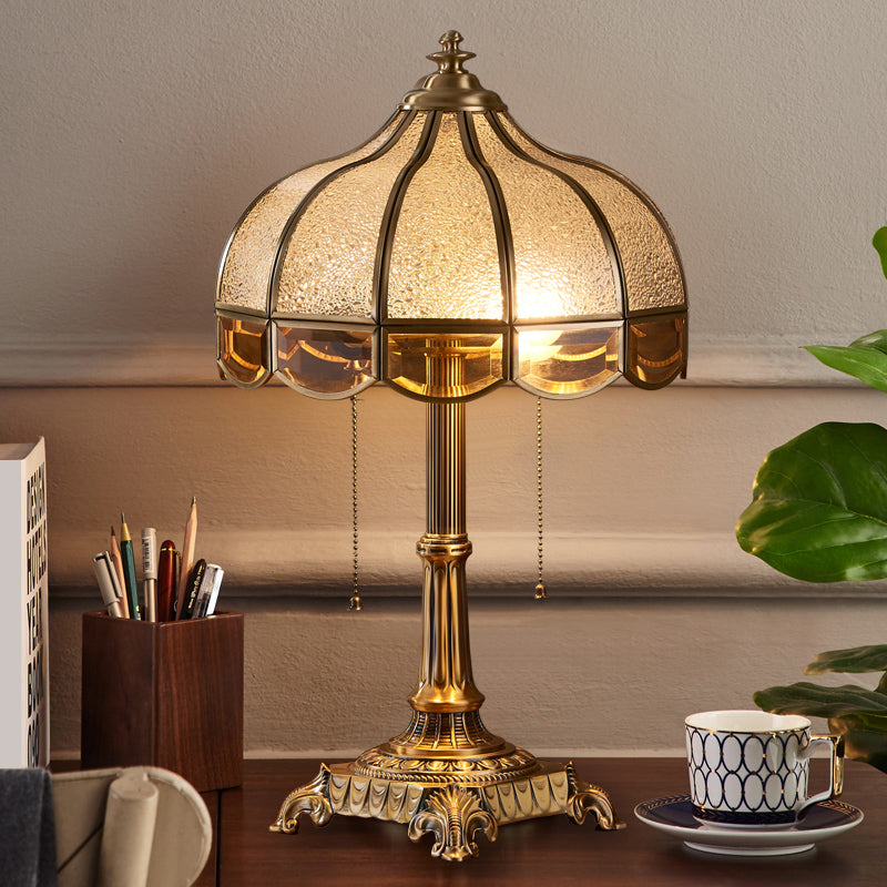 Water Glass Bowl Nightstand Light Traditional 2-Bulb Bedroom Table Lamp with Pull Switch in Brass Clearhalo 'Lamps' 'Table Lamps' Lighting' 2310971