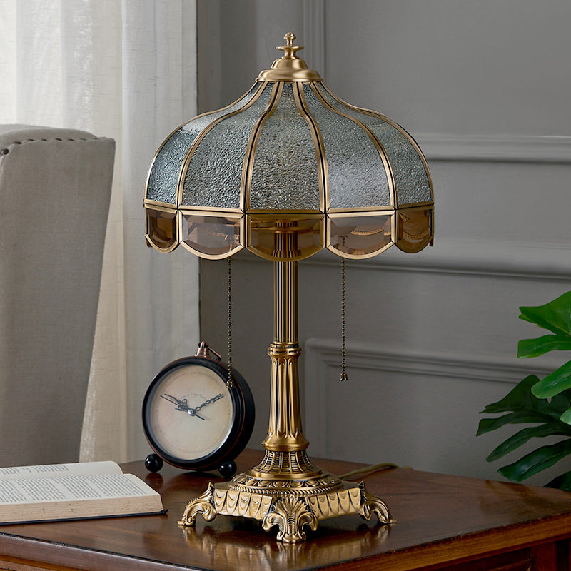 Water Glass Bowl Nightstand Light Traditional 2-Bulb Bedroom Table Lamp with Pull Switch in Brass Clearhalo 'Lamps' 'Table Lamps' Lighting' 2310974