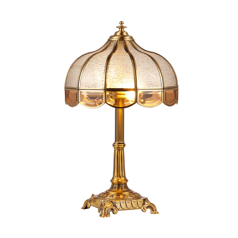 Water Glass Bowl Nightstand Light Traditional 2-Bulb Bedroom Table Lamp with Pull Switch in Brass Clearhalo 'Lamps' 'Table Lamps' Lighting' 2310975