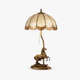Brass 2-Light Table Light Vintage Water Glass Scalloped Night Lamp with Pull Chain and Horse Deco Clearhalo 'Lamps' 'Table Lamps' Lighting' 2310981