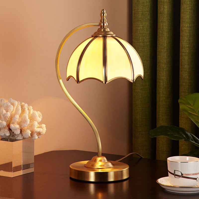 Simplicity Umbrella Shaped Table Lamp 1 Head Frosted Glass Night Lighting with Gooseneck Arm in Brass Clearhalo 'Lamps' 'Table Lamps' Lighting' 2310982