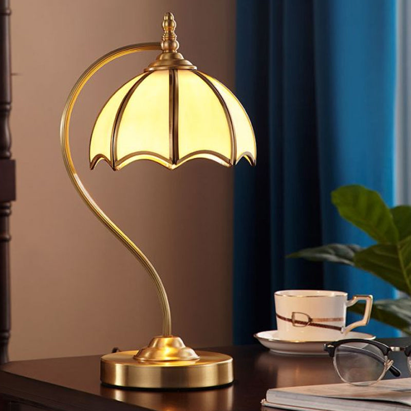 Simplicity Umbrella Shaped Table Lamp 1 Head Frosted Glass Night Lighting with Gooseneck Arm in Brass Brass 9" Clearhalo 'Lamps' 'Table Lamps' Lighting' 2310983