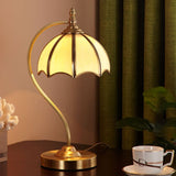 Simplicity Umbrella Shaped Table Lamp 1 Head Frosted Glass Night Lighting with Gooseneck Arm in Brass Brass 10" Clearhalo 'Lamps' 'Table Lamps' Lighting' 2310985