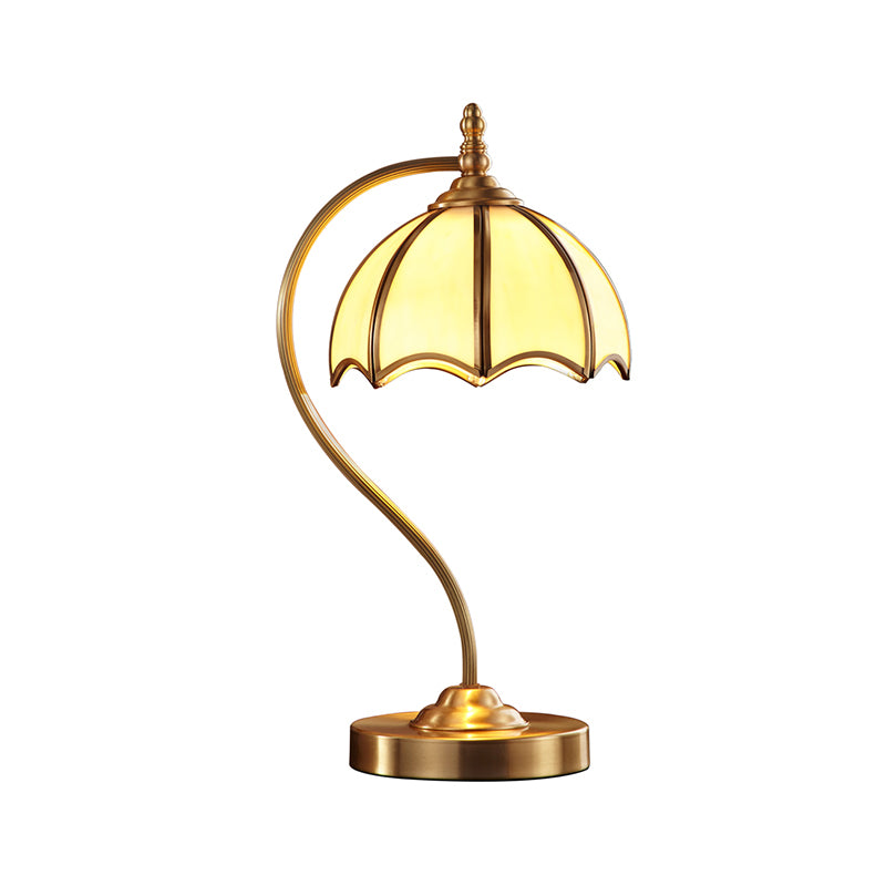 Simplicity Umbrella Shaped Table Lamp 1 Head Frosted Glass Night Lighting with Gooseneck Arm in Brass Clearhalo 'Lamps' 'Table Lamps' Lighting' 2310986