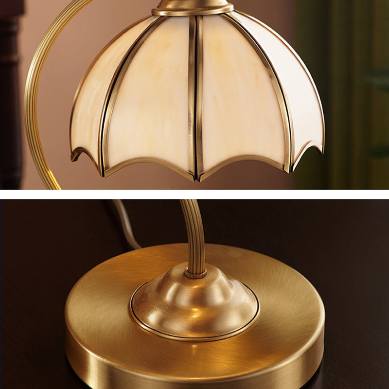 Simplicity Umbrella Shaped Table Lamp 1 Head Frosted Glass Night Lighting with Gooseneck Arm in Brass Clearhalo 'Lamps' 'Table Lamps' Lighting' 2310987