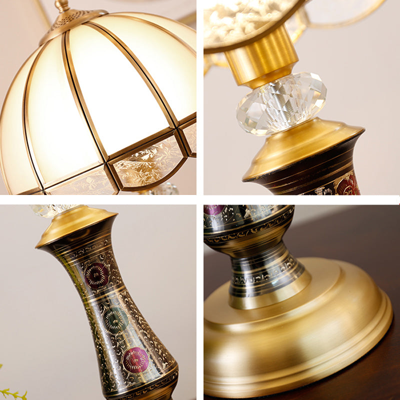 Single Dome Night Table Lamp Traditional Brass Opal Glass Nightstand Light with Scalloped Trim Clearhalo 'Lamps' 'Table Lamps' Lighting' 2310999